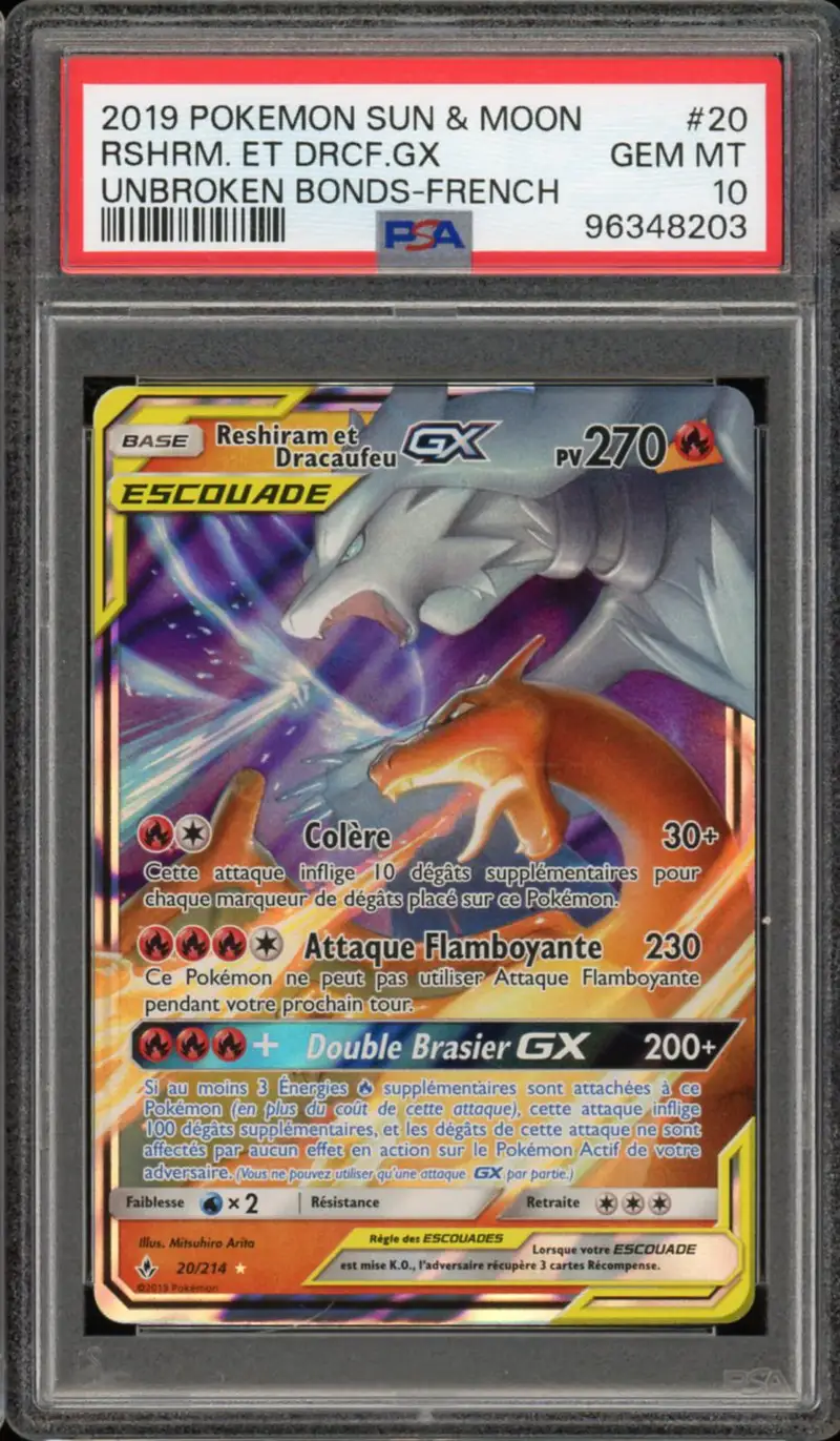 PSA 10 Reshiram et Dracaufeu Gx