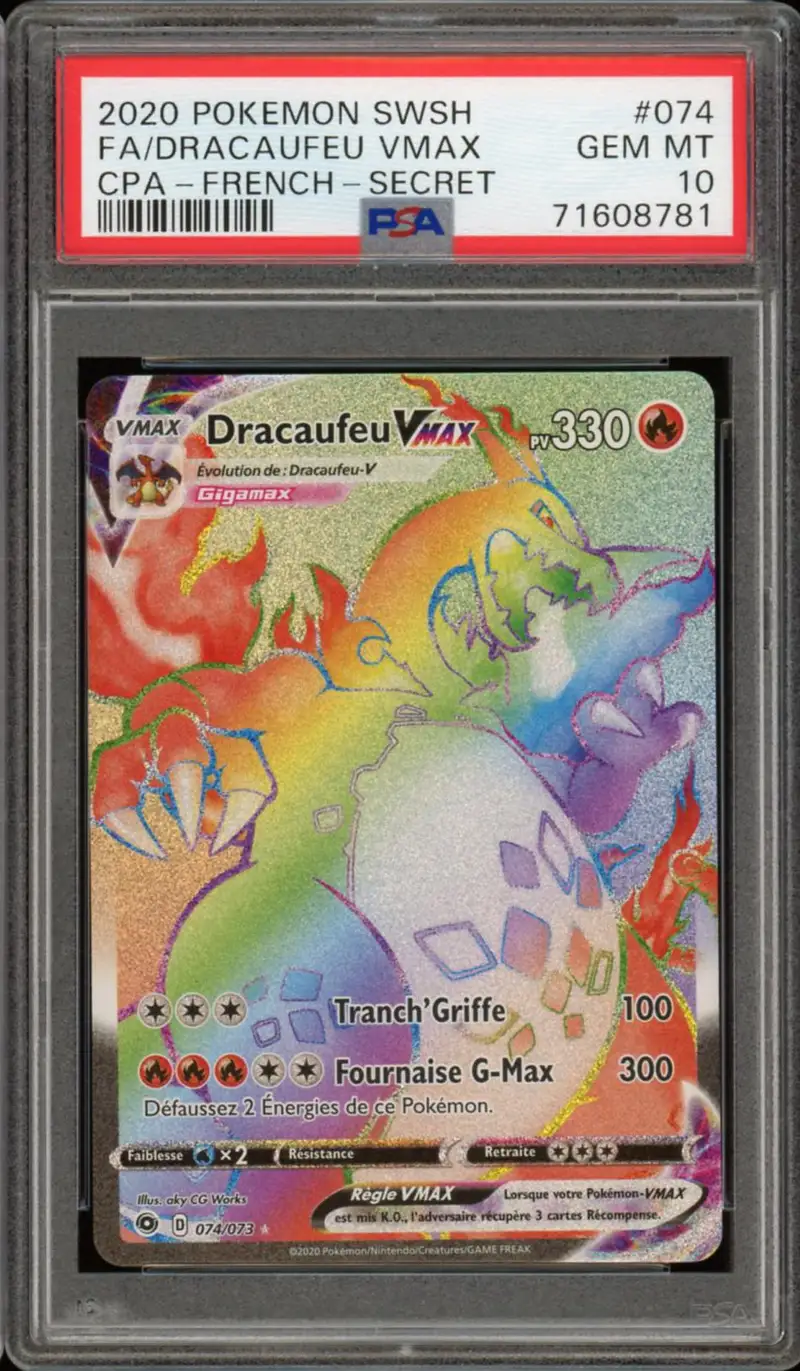 PSA 10 Dracaufeu VMax Rainbow