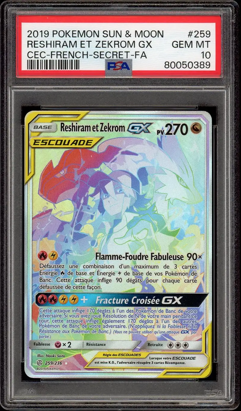 PSA 10 Reshiram et Zekrom Gx Rainbow