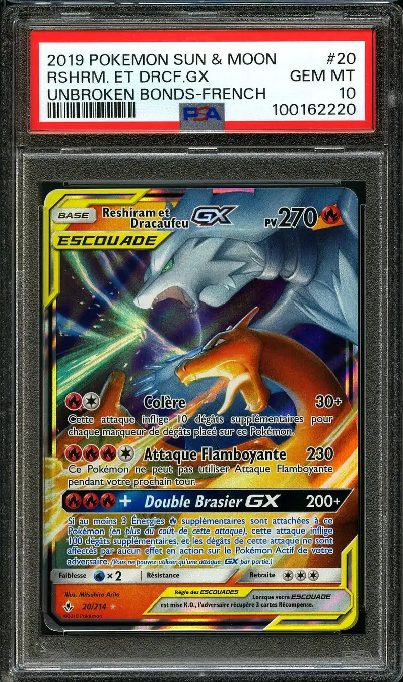 PSA 10 Reshiram et Dracaufeu Gx
