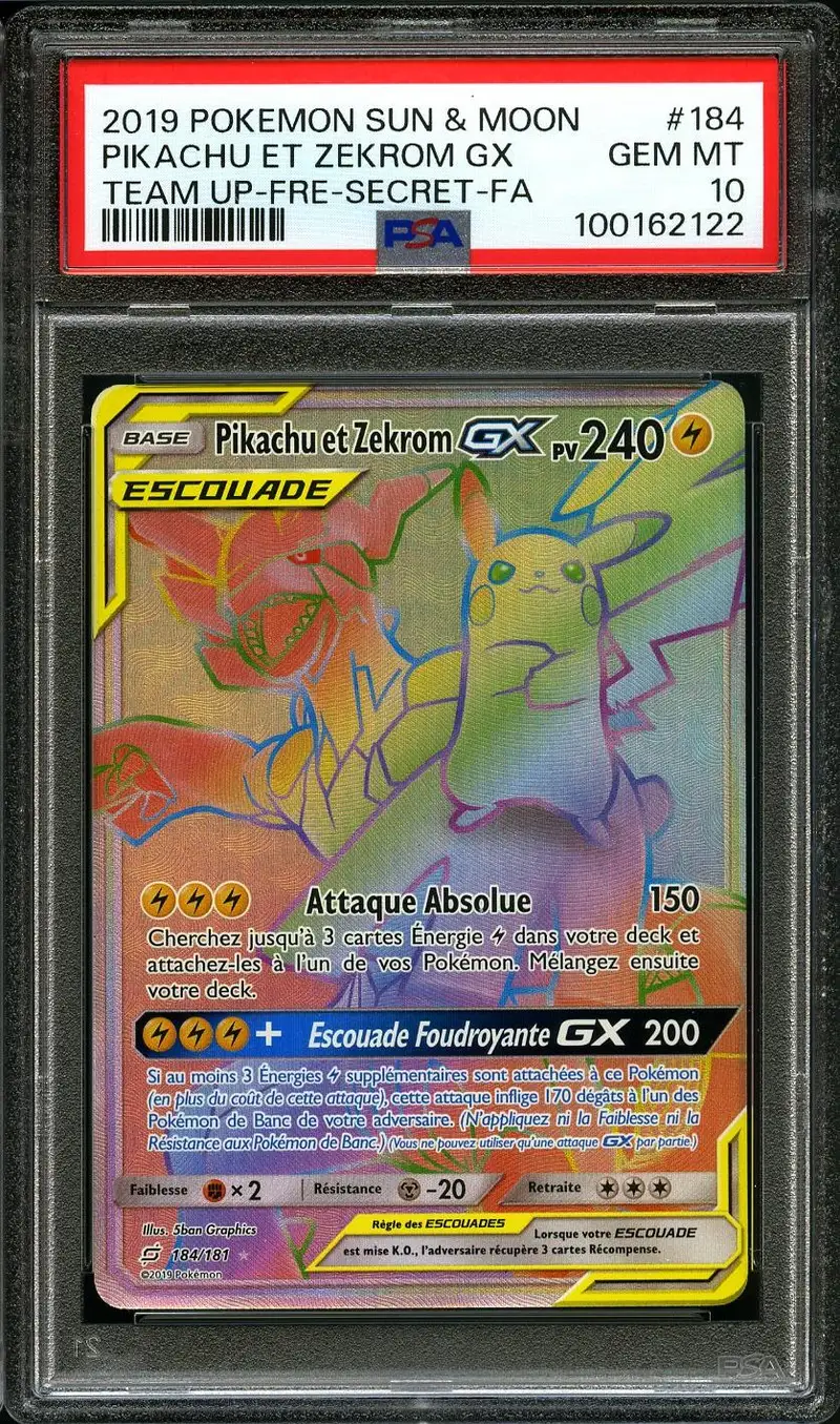 PSA 10 Pikachu et Zekrom Gx Rainbow