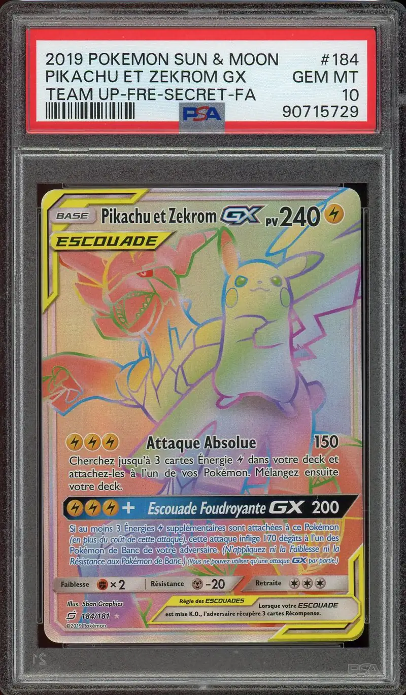 PSA 10 Pikachu et Zekrom Gx Rainbow