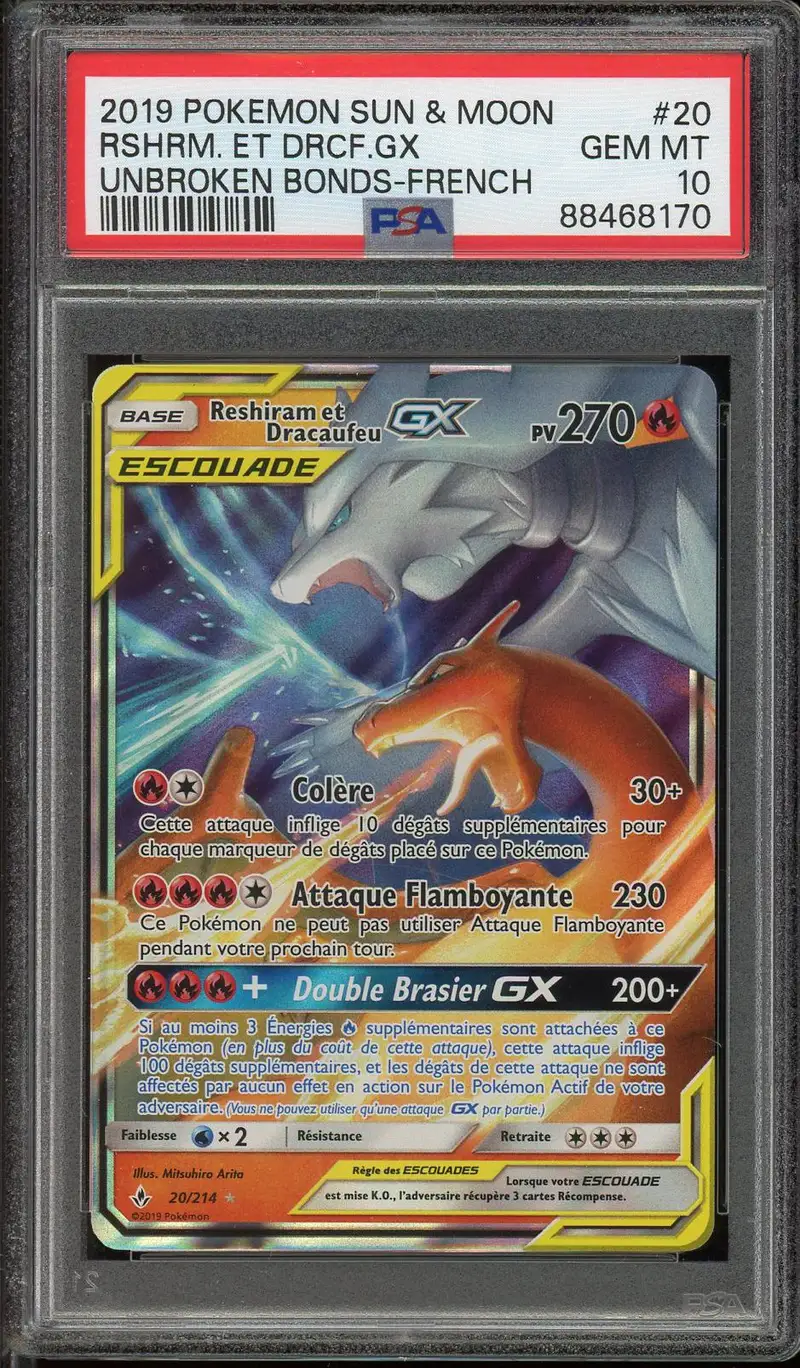 PSA 10 Reshiram et Dracaufeu Gx
