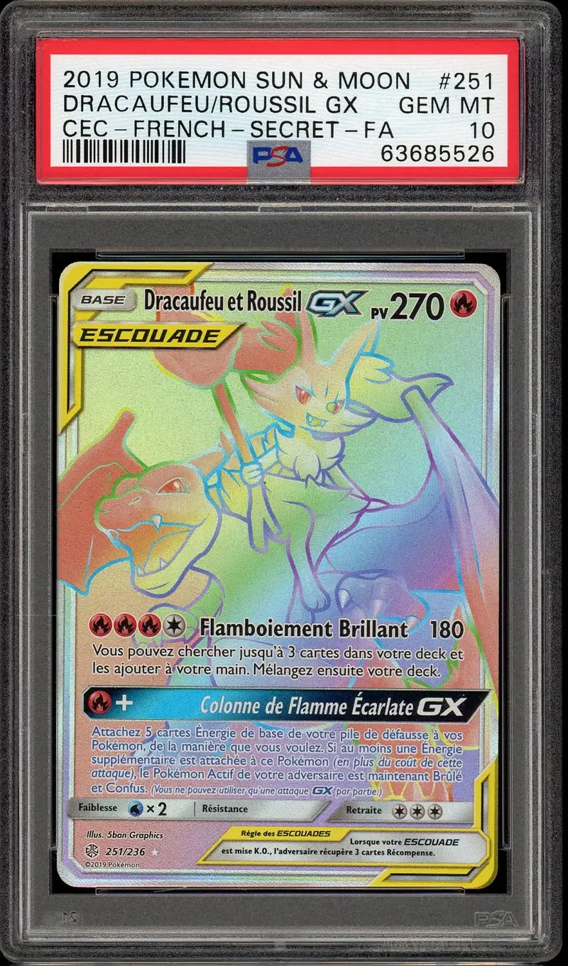 PSA 10 Dracaufeu et Roussil Gx Rainbow