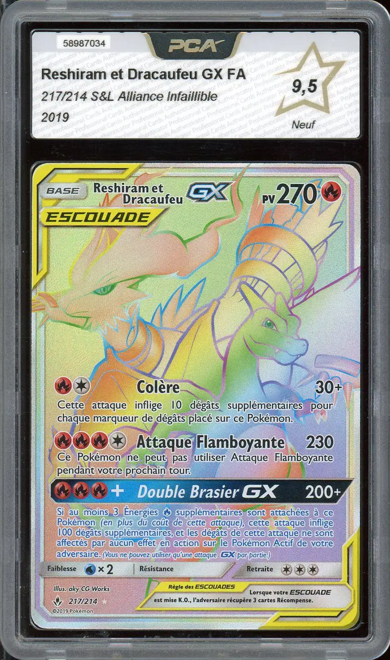 PCA 9.5 Reshiram et Dracaufeu Gx Rainbow