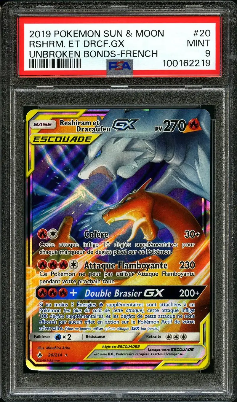 PSA 9 Reshiram et Dracaufeu Gx