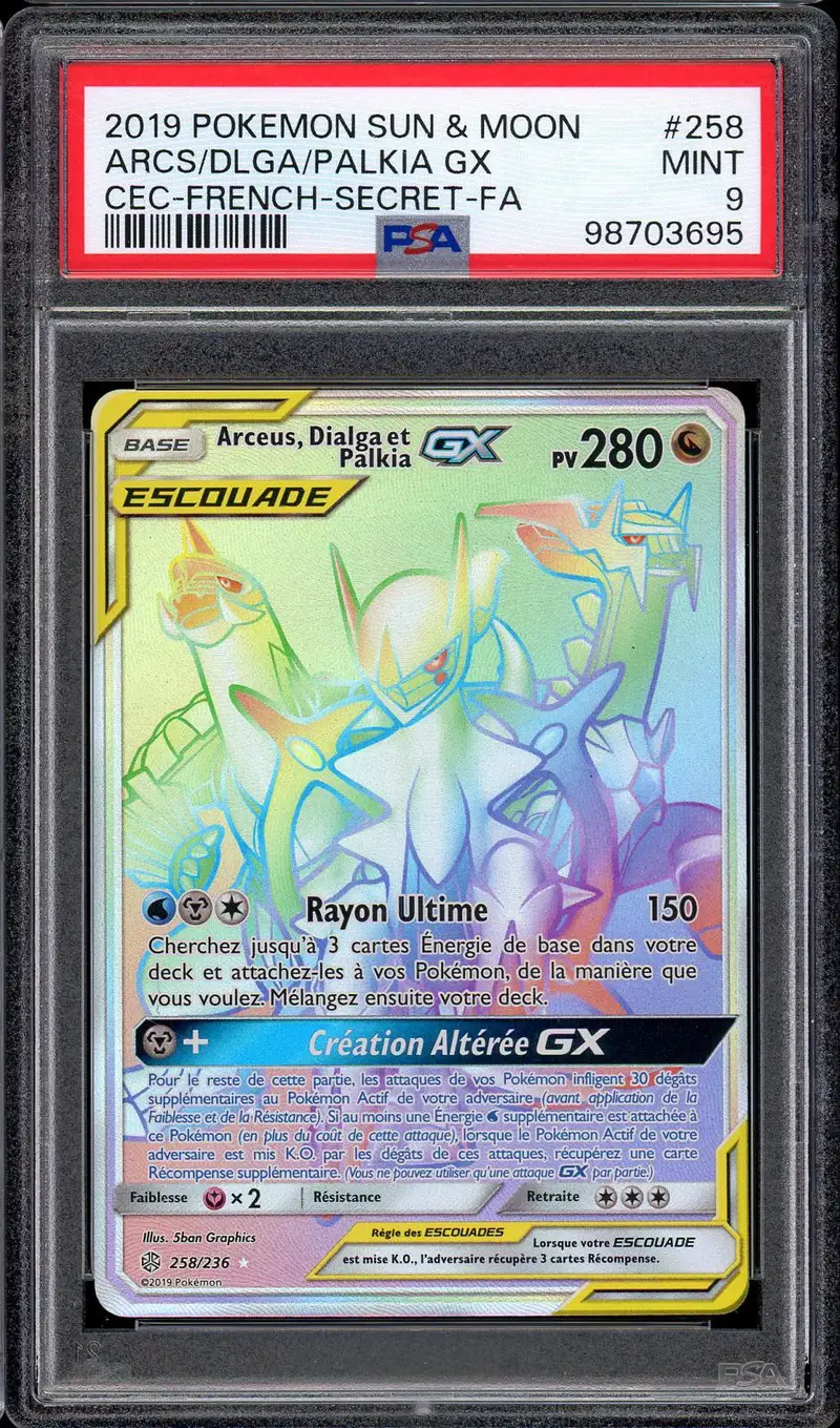 PSA 9 Arceus, Dialga et Palkia Gx Rainbow
