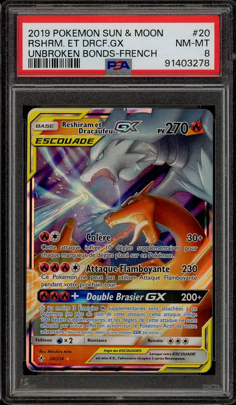 PSA 8 Reshiram et Dracaufeu Gx