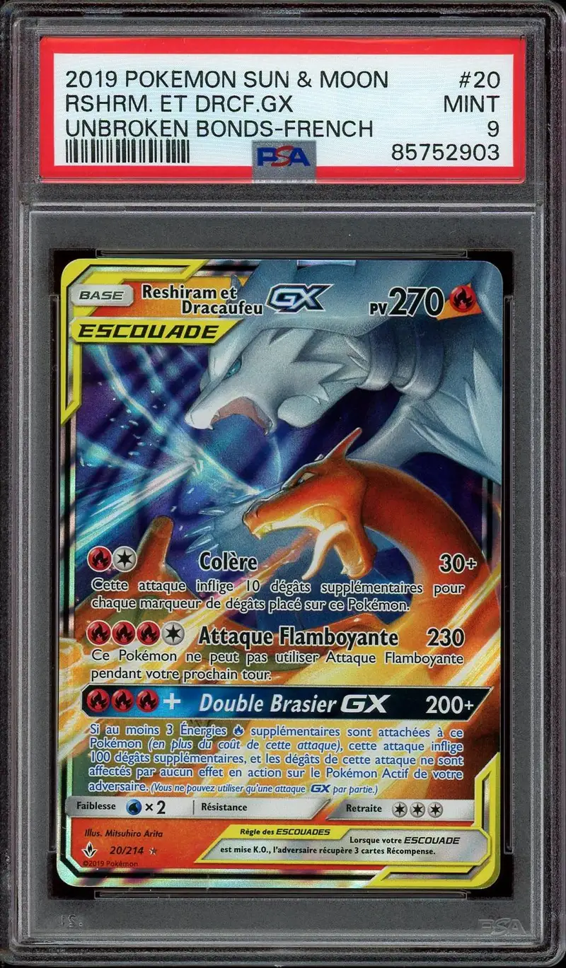 PSA 9 Reshiram et Dracaufeu Gx
