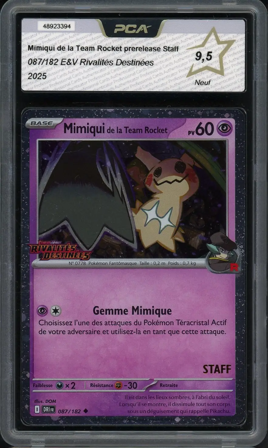PCA 9.5 Mimiqui de la Team Rocket Holo Prerelease Staff