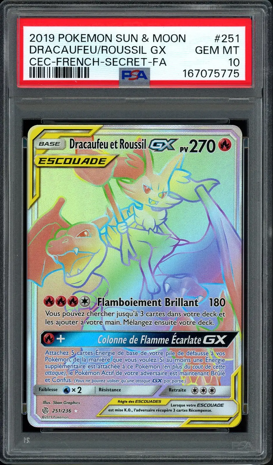 PSA 10 Dracaufeu et Roussil Gx Rainbow