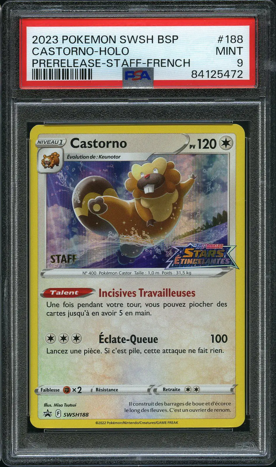 PSA 9 Castorno Holo Prerelease Staff