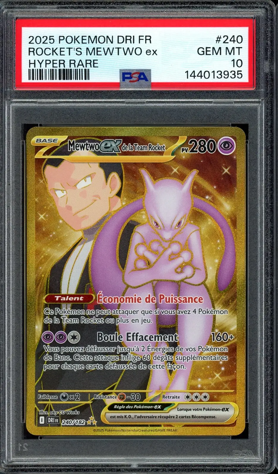 PSA 10 Mewtwo Ex de la Team Rocket Gold