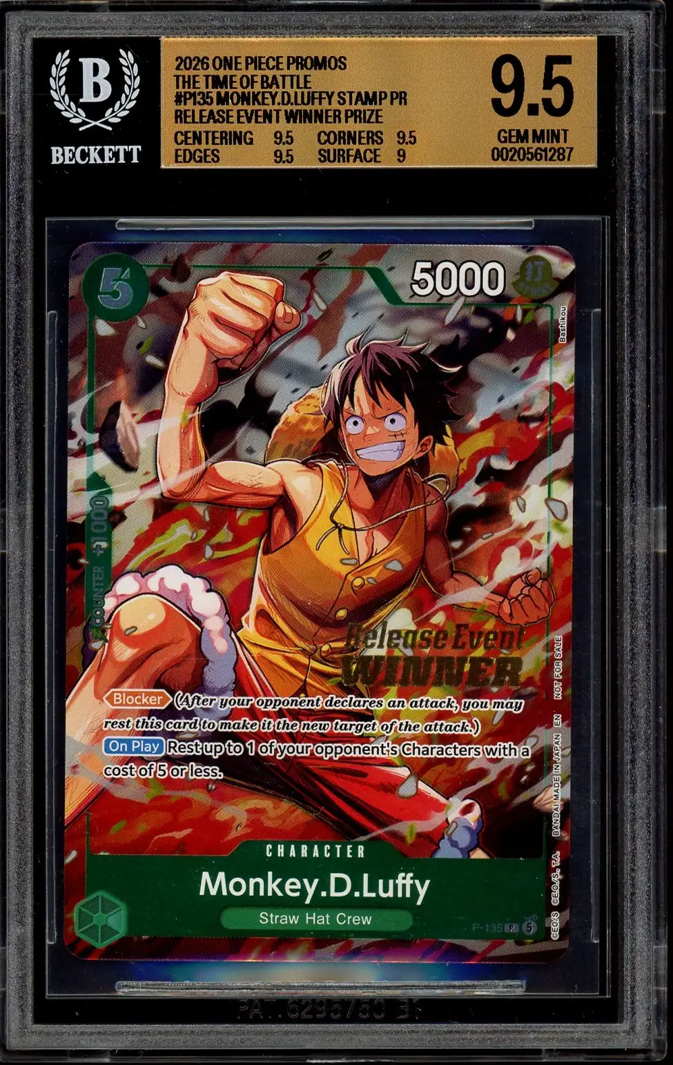 BGS 9.5 Monkey D.Luffy Stamp