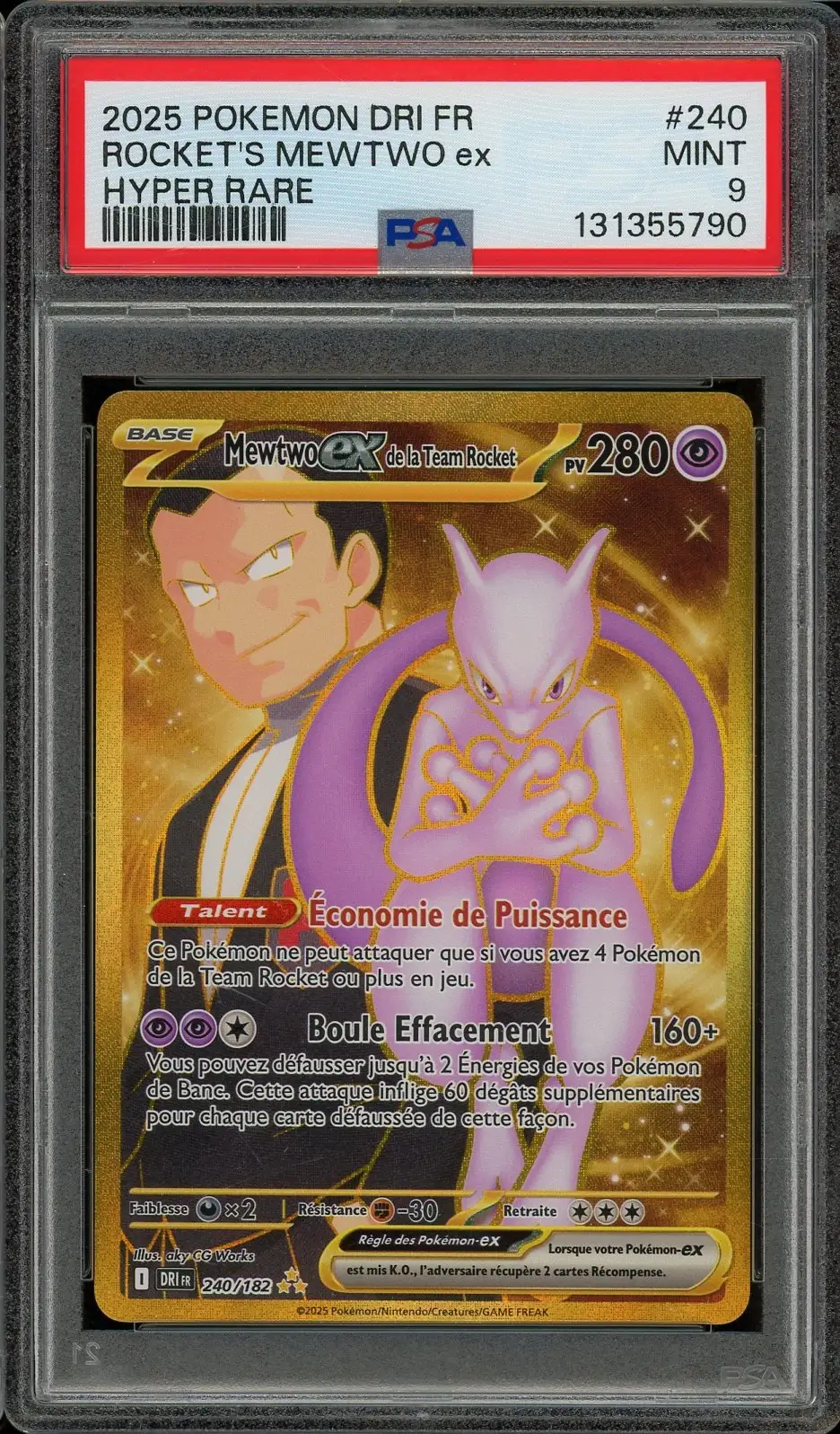 PSA 9 Mewtwo Ex de la Team Rocket Gold