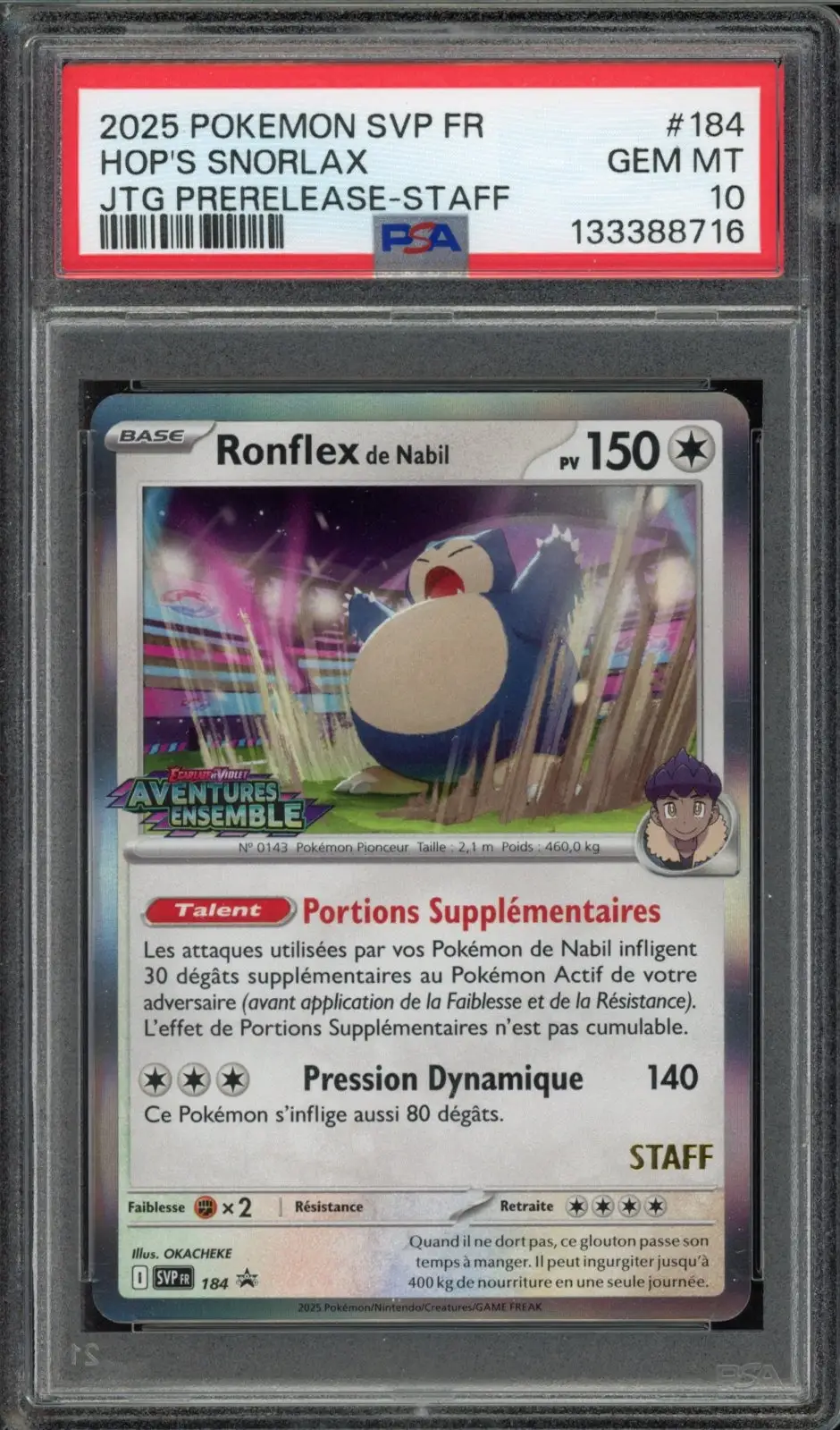 PSA 10 Ronflex de Nabil Prerelease Staff
