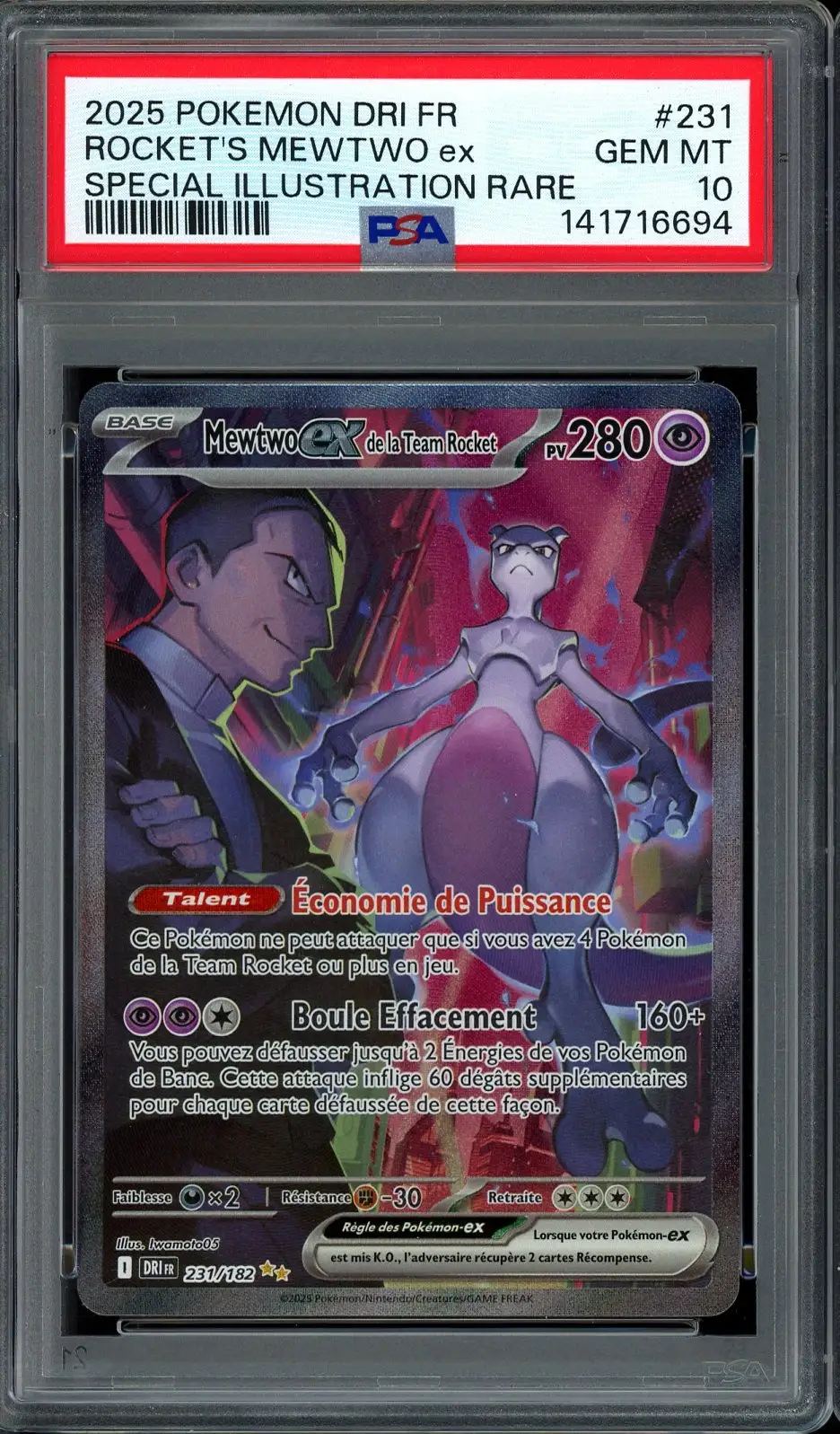 PSA 10 Mewtwo Ex de la Team Rocket