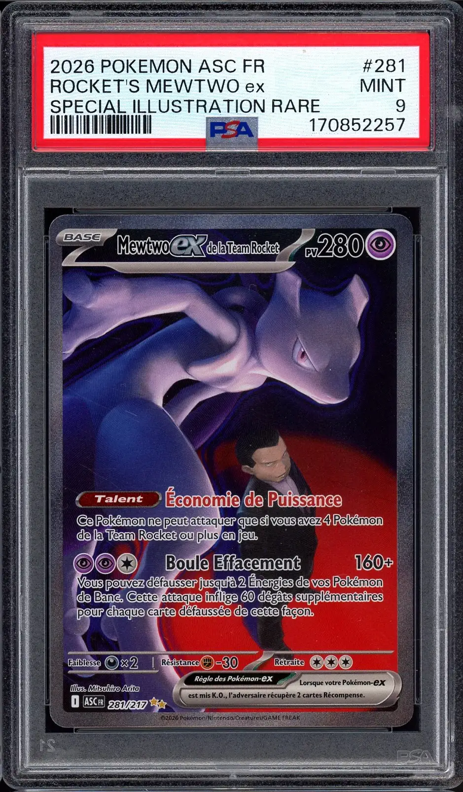 PSA 9 Mewtwo Ex de la Team Rocket