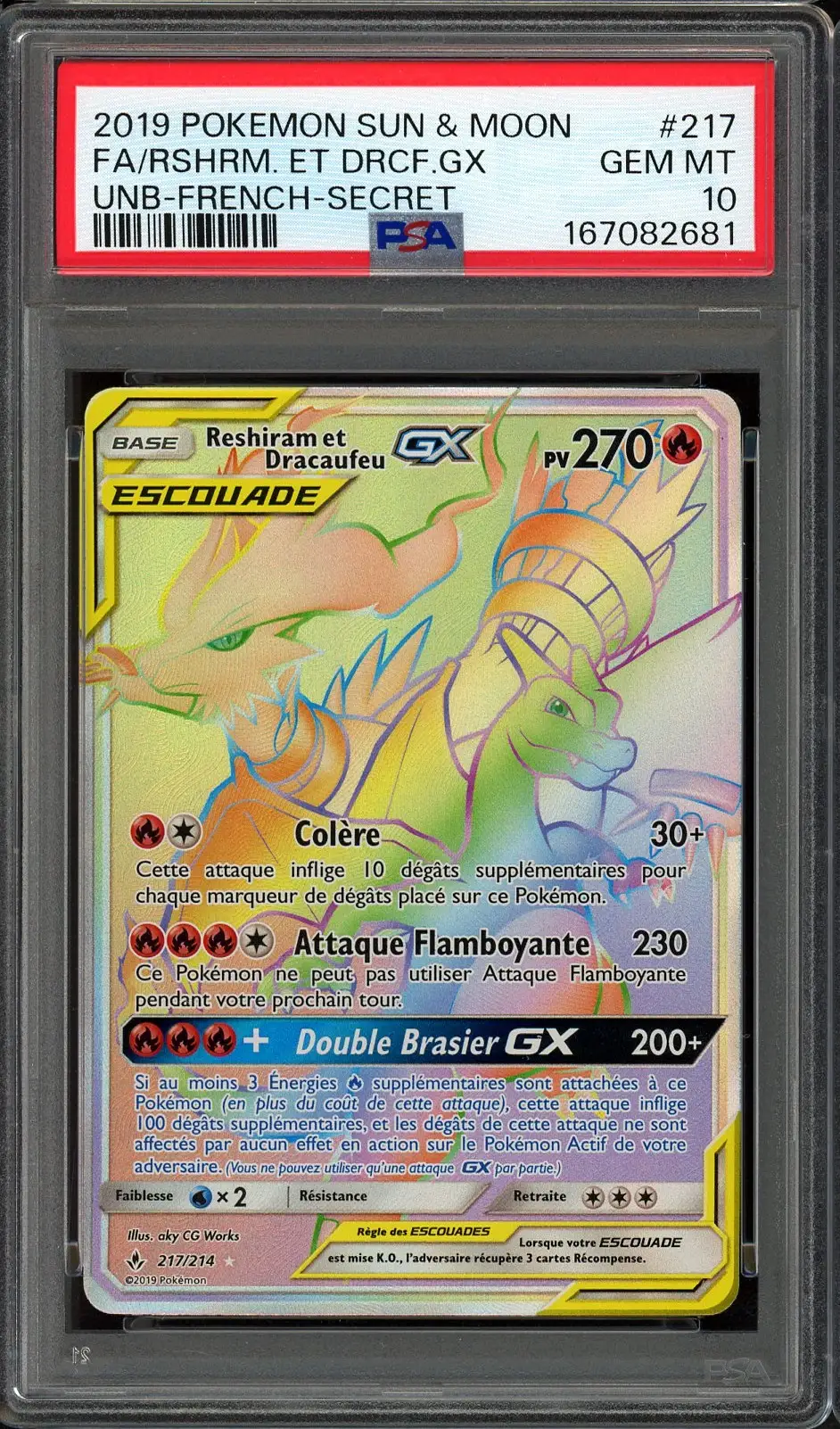 PSA 10 Reshiram et Dracaufeu Gx Rainbow