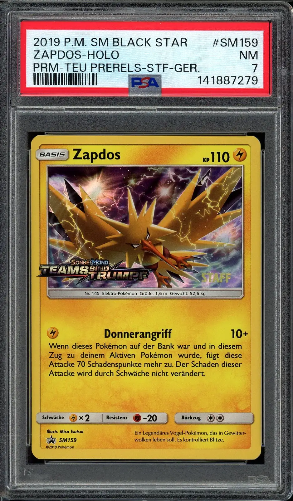 PSA 7 Zapdos Holo Prerelease Staff
