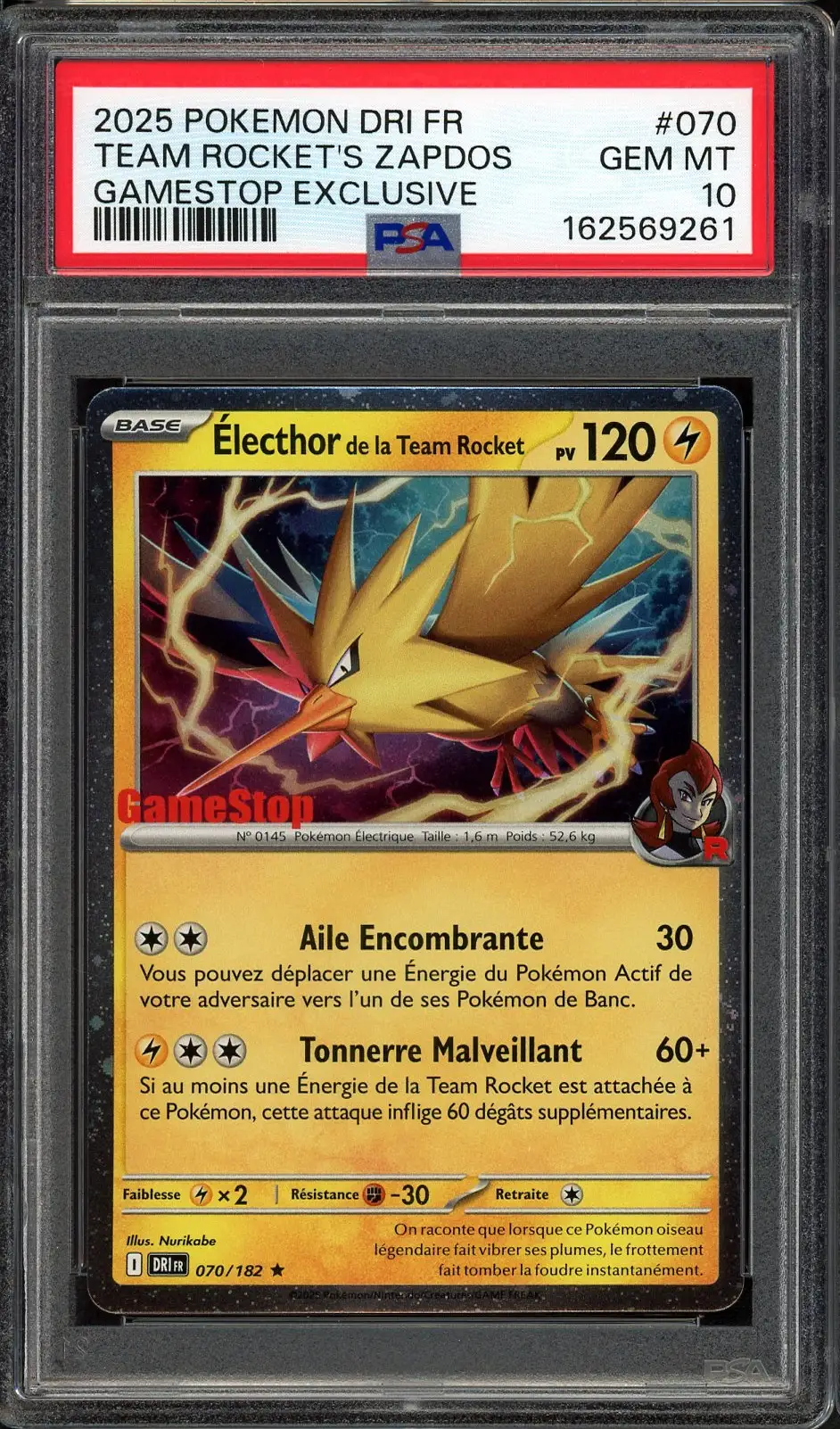 PSA 10 Électhor de la Team Rocket Stamp