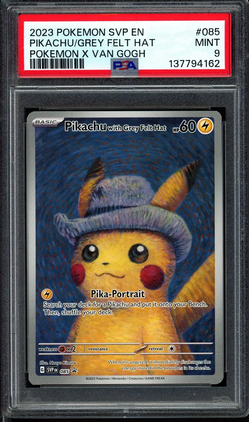 PSA 9 Pikachu with Grey Felt Hat