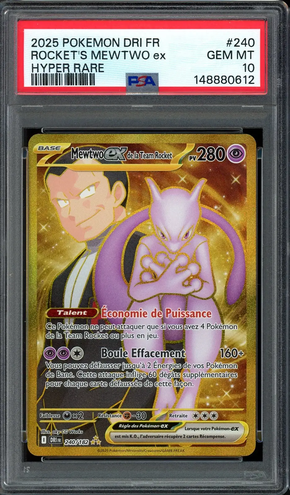 PSA 10 Mewtwo Ex de la Team Rocket Gold