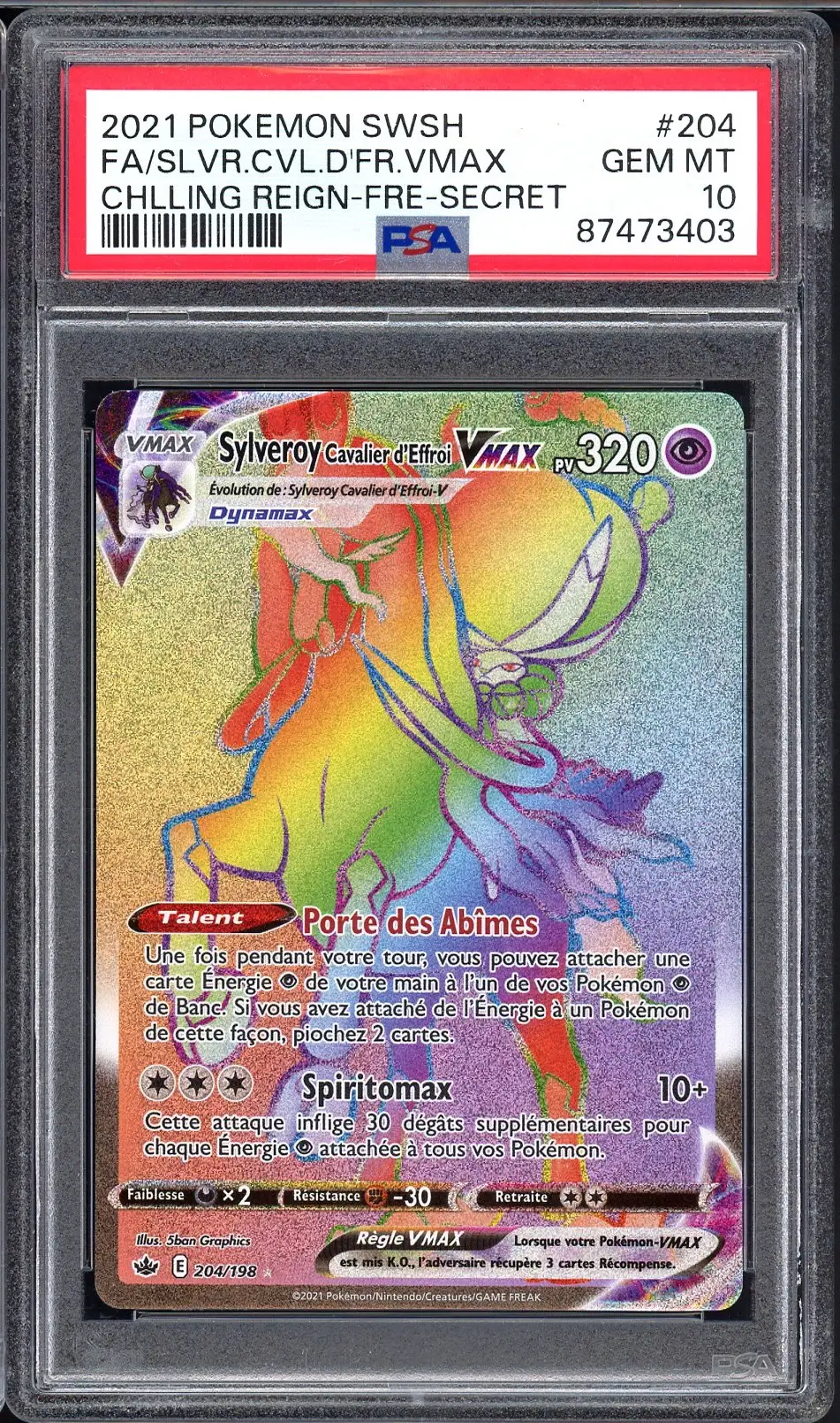 PSA 10 Sylveroy Cavalier d'Effroi VMax Rainbow