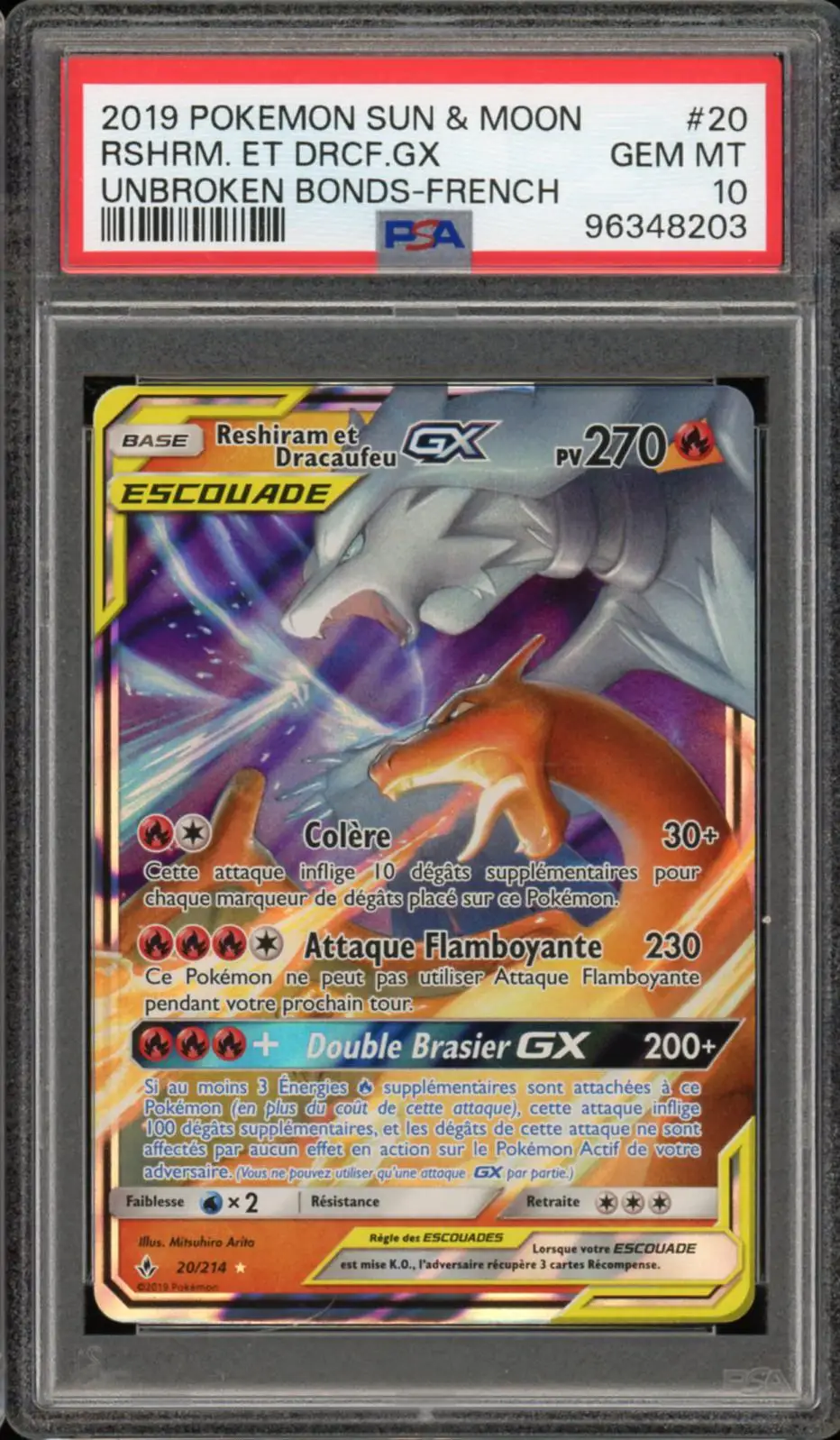 PSA 10 Reshiram et Dracaufeu Gx
