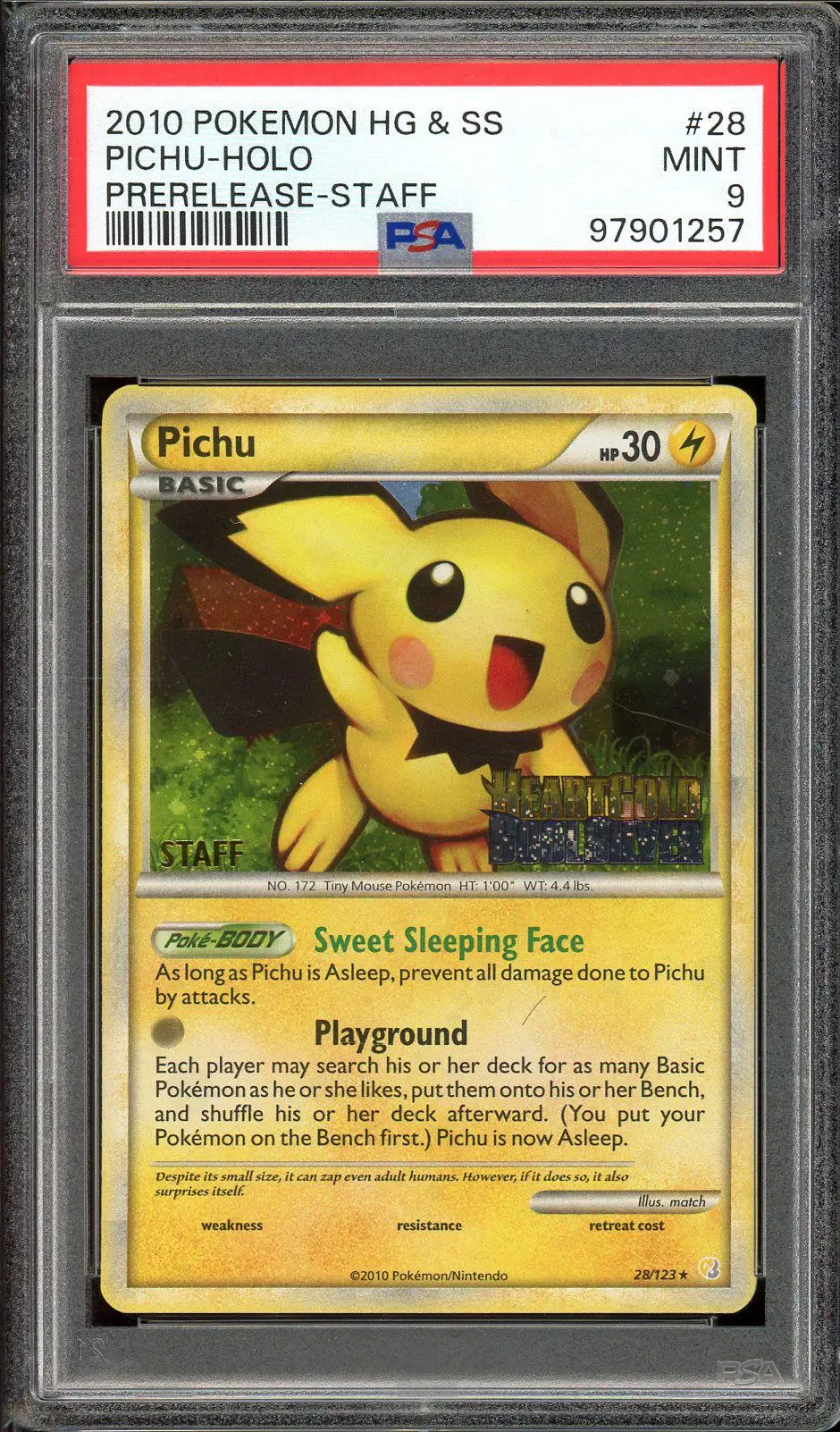 PSA 9 Pichu Holo Prerelease Staff